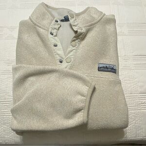Eddie Bauer Men's Large Quarter Snap Knit Sweater Cream Ivory Fleece Lining